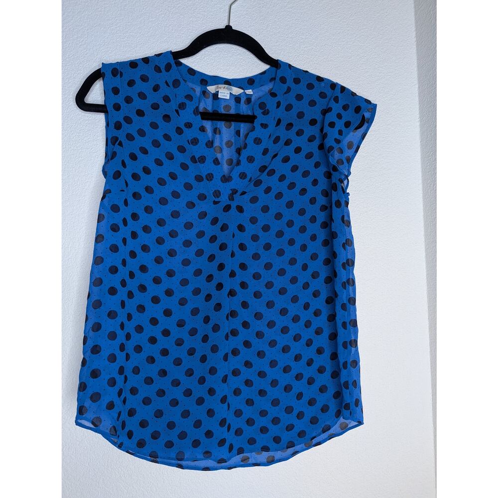 Boden Women Polka Dot Blouse V Neck Sheer Ruffle Sleeve US4